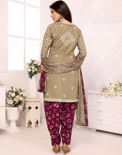 Image of Yashika Women's Printed Dress Material - Unstitched Crepe Fabric Kurti, Pants & Dupatta Set (AZ-YS-P4-HIRAL BANDHANI)