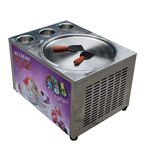 Kolice commercial 45cm single round ice pan +3 tanks fried ice cream roll machine with refrigerant, AUTO DEFROST and PCB of smart AI temp. controller