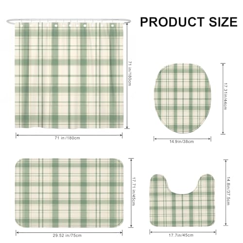 Rideau de douche imperméable vert printemps avec tapis de bain - 4