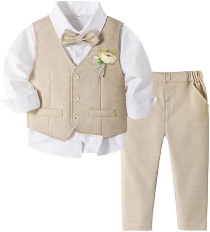 Volunboy Baby Boys 4-Piece Formal Suit, Toddler Waistcoat Wedding Party Birthday Dress Gentleman Suit