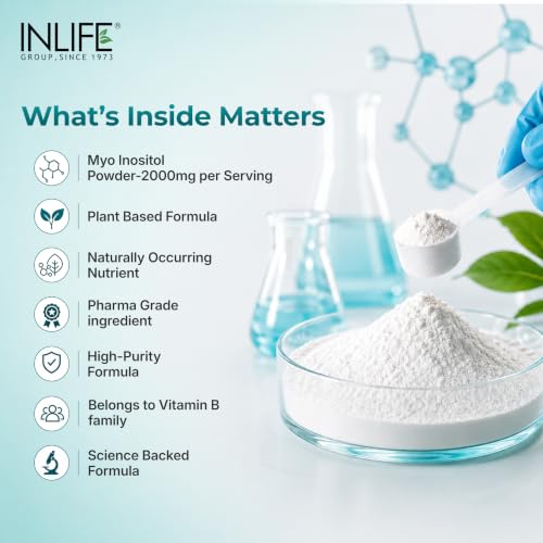 Image of INLIFE Myo Inositol Powder 2000mg, Unflavoured, Hormonal Metabolic Balance & PCOS Support for Women, 200g