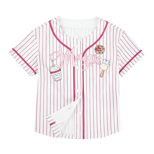 Image of Hawaiian Baseball Jersey for Toddler Girls Summer Vacation Theme Park Outfit Short Sleeve Button Down Shirt