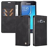 xinyunew Leder Schutz für Samsung Galaxy J120/j1 2016 Hülle PU Leder Handyhülle Lederhülle Klapphülle Kartenfach Flip Cover für Galaxy J120/j1 2016 Handy hülle Leather Wallet Phone Hülle Schwarz