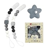 sonajero mordedor personalizado Multifuncional: la cadena del chupetes personalizados para bebes puede utilizarse para atar el mordedor de estrella del set, o para atar el chupete personalizado y los juguetes. Fije las pinzas para chupeteros a la ropa, al cochecito, a la cuna o a la silla del coche y el bebé podrá utilizar las portachupete bebe siempre que quiera.