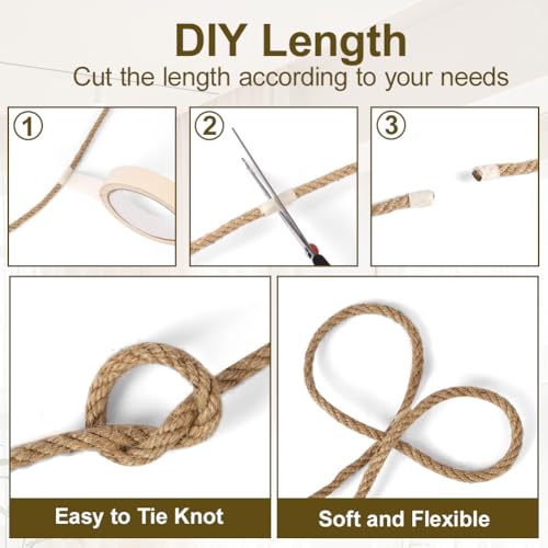 vsshe Cuerda de Yute Natural, 6 mm x 50 m, Resistente al desgarro, de sisal para Gatos, de cáñamo de Fibra Natural Resistente para rascadores, jardín, Bricolaje, decoración, Atado y Camping - imagen 3