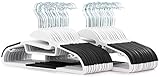 50 pc Premium Quality Easy-On Clothes Hangers - White with Black Non-Slip Pads - Space Saving Thin Profile - For Shirts, Pants, Blouses, Scarves - Strong Enough for Coats