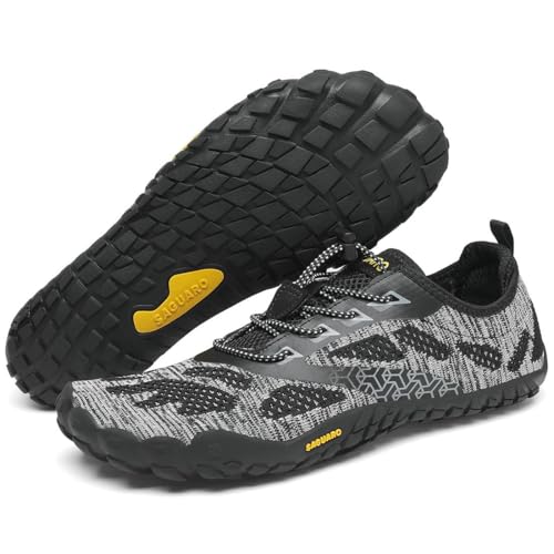 SAGUARO Zapatillas Barefoot Hombre Mujer Zapatillas Minimalistas para Deportes Acuaticos - Ligeras Antideslizante Respirable con Caja Suela Zero Drop, Grasa Negra, 39 EU