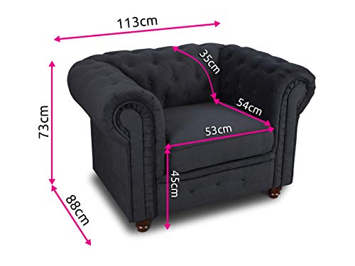 Sessel Chesterfield Asti - Couch, Couchgarnitur, Couchsessel, Loungesessel, Stühl, Holzfüße - Glamour Design (Graphit (Capri 16)) – Bild 4