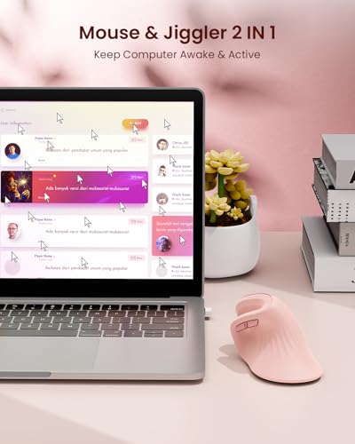 seenda Ergonomic Mouse with Jiggler - Wireless Vertical Mouse with Multi Device Connection (Bluetooth or USB), Reduces Wrist Strain, Quiet Click, Compatible with PC, Laptop, Mac, Windows (Light Pink)