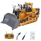 BICRKTOMXY 1:24 2.4G Alloy RC Bulldozer, 9CH All Terrains RC Equipment Construction Vehicles with Lights and Sound Effects, Gifts for Adults Hobbyist (RTR Version)