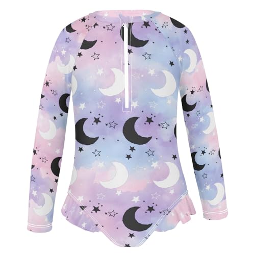ALAZA Toddler Swimsuit Girl Bathing Suit Swimwear Rash Guard Stars Crescent Moon Gradient Long Sleeve 3T2