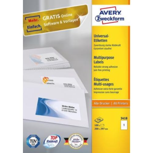 Avery Universal Labels, White 200X297Mm, 100 Pezzi