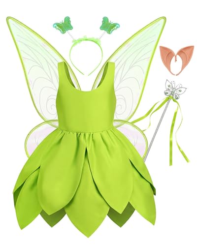 Yabijiojio Tinkerbell Costume for Girls Tinker Bell Costumes St Patricks Day Outfit With Fairy Wings Kids Princess Dress 9-10 Year Green