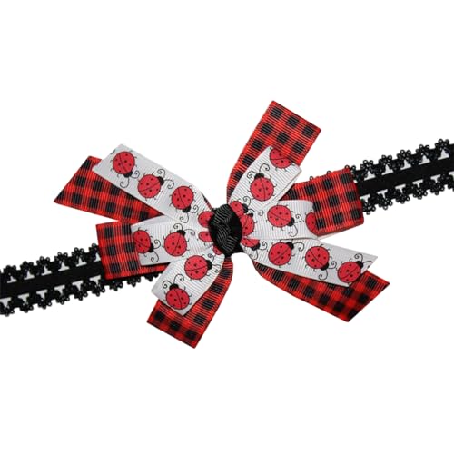 WD2U Baby Girls 4.5" Red Black Buffalo Plaid Ladybug Hair Bow Headband2
