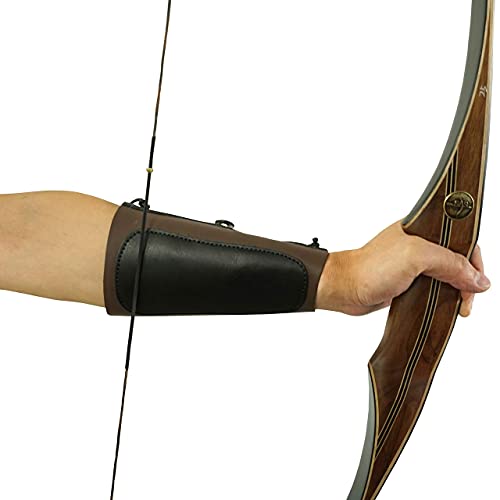 Sas Leather Traditional Arm Guard With Stretch Cord And Button Hook Armguard For Archery Bow Range Longbow Recurve Bow (Large-7"X7") #TOP4