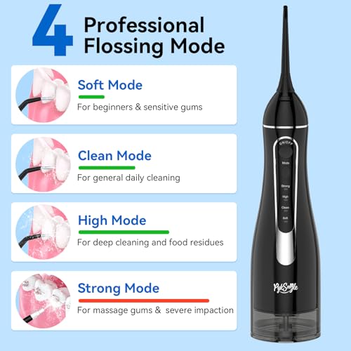 Water Flosser Teeth Pick, Cordless Dental Pick for Travel with 4 Modes & 5 Jet Tips, IPX7 Waterproof Portable & 300ML Larger Tank Rechargeable Oral Irrigator B — view 3