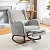 Rocking Chair Nursery Glider Chair with Foot Rest Nursery Rocking Chairs with Rubber Wood Legs Side Pocket High Back Nursing Chair Accent Rocker Arm Chair Baby Bedroom Living Room Grey