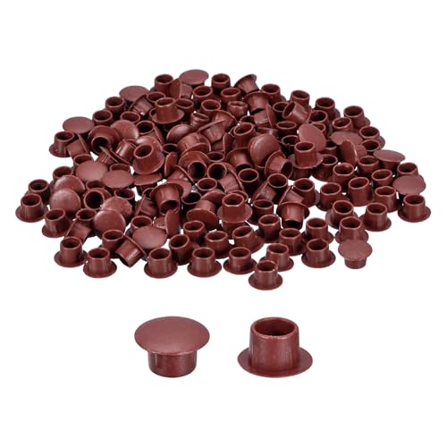 Image of uxcell 150Pcs Screw Hole Plugs, 8mm(5 /16 inch) Dia Plastic Round Button Plugs Snap in Locking Hole Covers Flush Type Caps for Furniture Cabinet, Red Brown