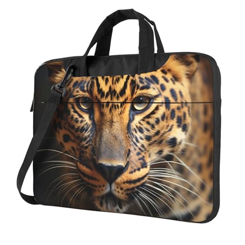 Bolso maletín para laptop KHiry negro con leopardo marrón miniatura 1