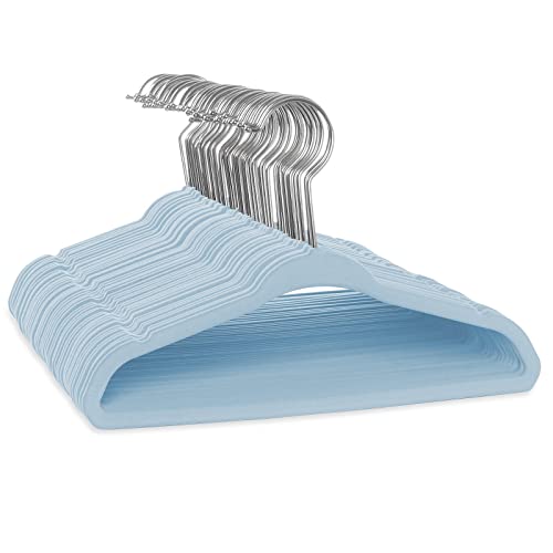 Image of Casafield 50 Velvet Baby Hangers - 11" Size for Infant & Toddler Clothes - Light Blue
