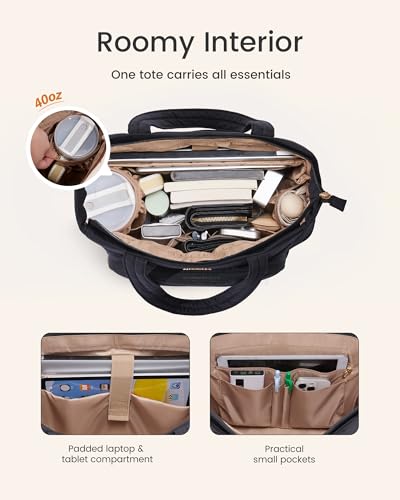 Image of LOVEVOOK Puffer Tote Bag for Women, V-Quilted Puffy Teacher Tote Nurse Bag, Large Shoulder Laptop Purse for Work Travel Gym