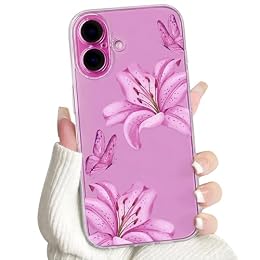 NITITOP Compatible for iPhone 16 Case Cute Clear Flower - Rose Red