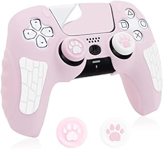 Silicone Skins Cover for PS5 Controller, Sweat-proof Protective Skin Shell Accessories Set with 2 Cute Cat Paw Joystick Thumb Grips Caps,Solid Protection and Good GripsPink)