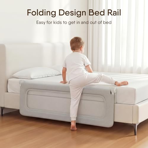 TodiNest Folding Bed Rail for Toddlers, Baby Bed Rail Guard with Reinforced Anchor Safety System, Toddler Bed Rails for King Size Beds, Twin, Full, Queen (Grey, 59\" L x 21.6\" H)