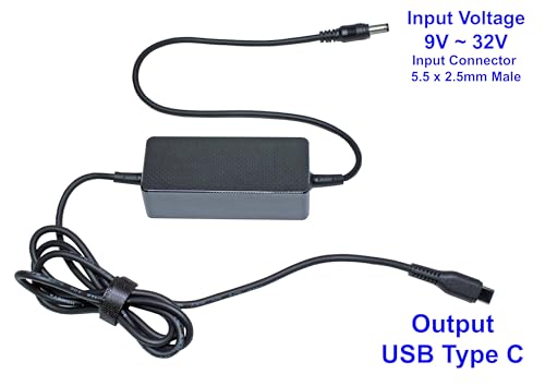 12V or 24V DC to USB Type C Power Converter with Power Delivery - PD65W Supports 5V, 9V, 12V, 15V & 20V Power Delivery (PD65)2