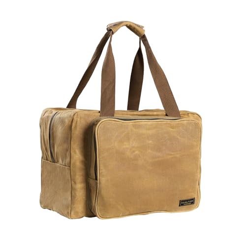 Tool Tote Bag - Large Capacity Tool Carrying Bag with 2 Zipper Pouches, Sustainable 16OZ Waxed Canvas Garden Tote for Gardening Set Hammer Level Goggles - Khaki - 39x19x29cm