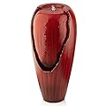 Alpine Corporation DIG100XS-RD Outdoor Floor Antique Jar Water Fountain with LED Lights, Vintage Light Waterfall, 33", Red