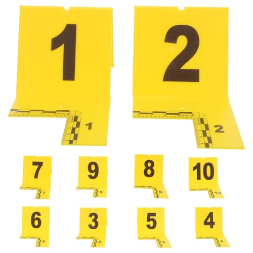 LOPUNER 10 marcadores de escena con números y escala. Incluye marcadores de evidencia numerados del 1 al 10, tarjetas de objetos para accesorios de fotomatón, accesorios para escenas del crimen y