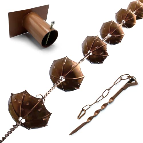 Sunflower Home & Garden 8 FT Fancy Iron Umbrella Rain Chains with Bonus