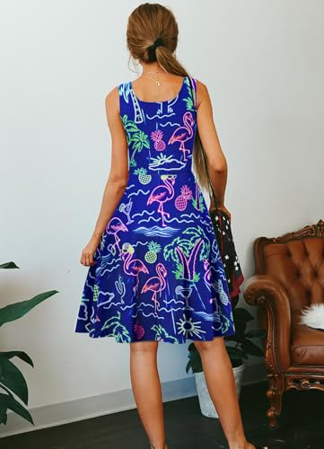 Image of uideazone Women Funny Print Sleeveless U Neck A Line Casual Midi Dress | Soft Stretchy Breathable Fabric Flared Swing Sundress Fitted Waist for Daily Wear 80 /90s Themed Party Beach Vacation Trips