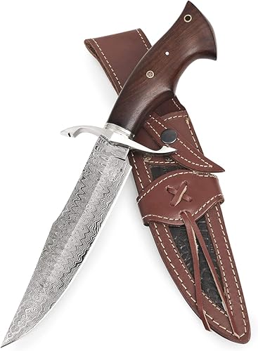 Imagen de BIGCAT ROAR Cowboy Cuchillo Caza Grande Acero Damasco Artesano 30