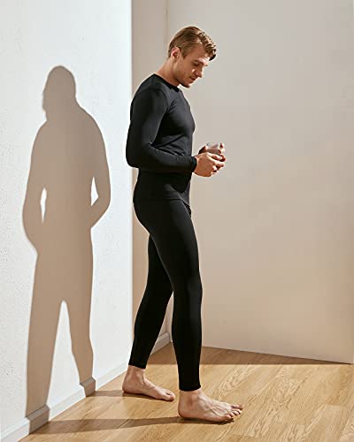 LAPASA Men's Midweight Thermal Underwear Long John Set Fleece Lined Base Layer Top and Bottom M57, Midweight, X-Large, Black