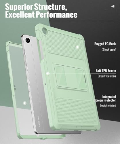 Image of MoKo Shockproof Case Fit Samsung Galaxy Tab A11+ Plus / A9+ 11 Inch | Full Body Rugged Stand Back Cover with Built-in Screen Protector for Galaxy Tab A11+ / A9+ Tablet, Light Green