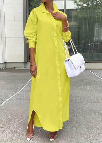 Image of Choichic Shirt Dresses for Women Casual Long Sleeve Cotton Button Down Maxi Dresses