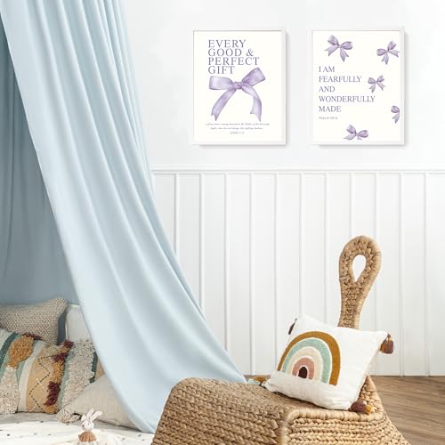 Image of LARTSFRO Coquette Purple Bow Christian Wall Art Decor Posters, Purple Bow Room Bedroom Bathroom Dorm Wall Art Decor Aesthetic for College Teen Girls Gifts, Inspirational Bible Verses Bow Wall Decor, 10x8 Inch Set of 4 Pcs Bow Pictures (UNFRAMED)