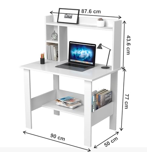 Image of Callas ST-40 Wooden Study Table with Hutch & Bottom Storage - Multi-Purpose Office Desk for Laptop, Computer, Writing & Study - Durable Engineered Wood Workstation for Home & Office (White, ST-40)