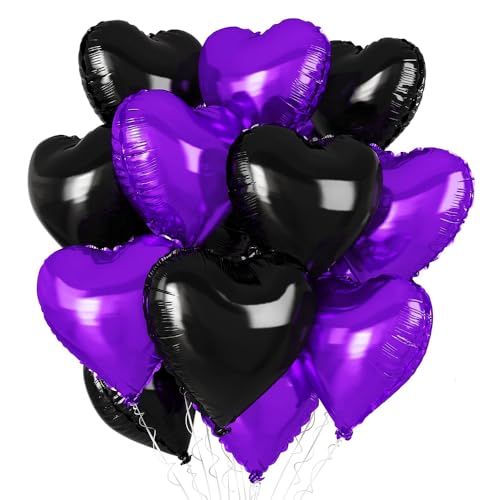 Ballon coeur noir et violet de 45 cm en aluminium pour decoration de fete, lot de 20