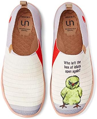 UIN Women's Fashion Lightweight Knitted Sneakers Funny Style Painted Canvas Slip-On Ladies Travel Shoes Angry Chicken(9)