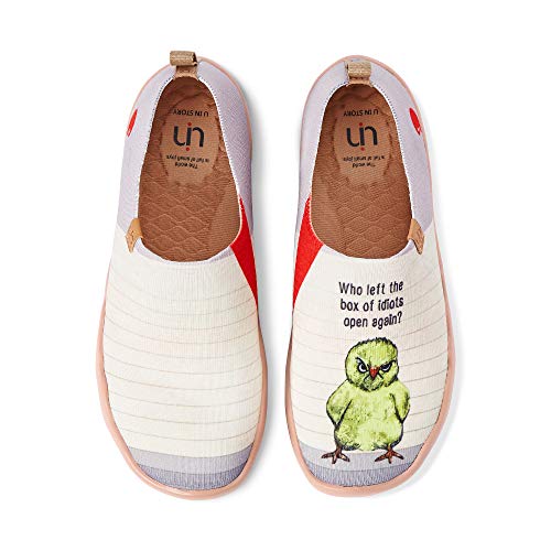 Uin Women's Fashion Lightweight Knitted Sneakers Funny Style Painted Canvas Slip-On Ladies Travel Shoes Angry Chicken(9) #TOP18
