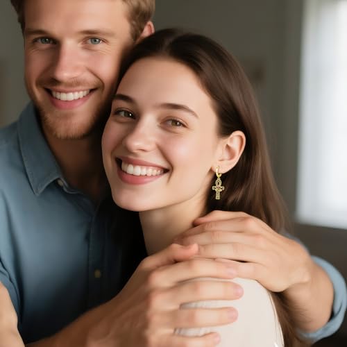 Ankh Dangle Earrings 925 Sterling Silver Gold Eye of Horus Drop Earrings Egyptian Ankh Cross Leverback Birthstone Jewelry Gift for Men4