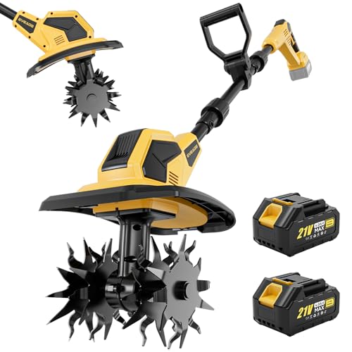 21V Cordless Tiller Cultivator, 2x4.0Ah Battery Powered Elec