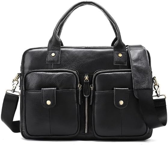 Men's Handheld Business Briefcase Genuine Leather Retro Crossbody Bag Laptop