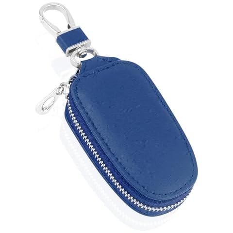 SSNNUU Stylish PU Leather Car Key Fob Protector with Zipper & Keychain,Universal Car Key Case Car Key Holder for Car SUV Truck (Blue) Cover