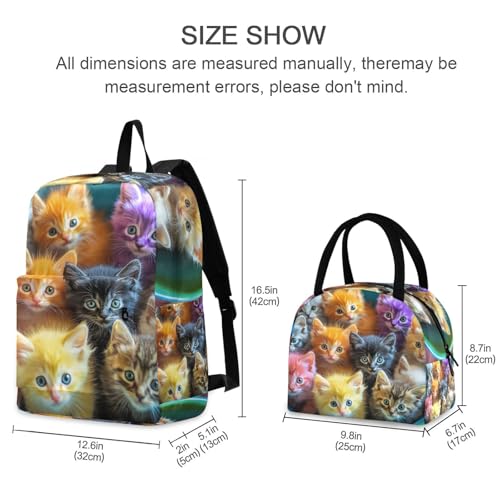 Colorful Cats Print Backpack Set with Lunch Bag, Large Capacity Travel Backpacks and Lunch Box Insulated for Commute Hiking Picnic2