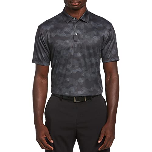 PGA TOUR Mens Polo Shirts Short Sleeve Lightweight Performance Moisture Wicking Dry Fit Polo Shirts for Men, Golf Tees - Caviar Large