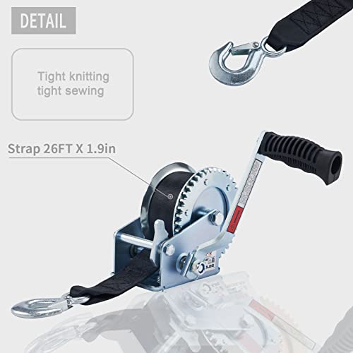 OPENROAD Boat Winch 1500lbs Hand Winch,for boat trailer Towing Winch, With 26ft Black Strap and Brake ratchet… - Image 5